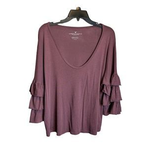 American Eagle Ruffled Bell Sleeve Blouse, Mauve LARGE oversized, see pic
